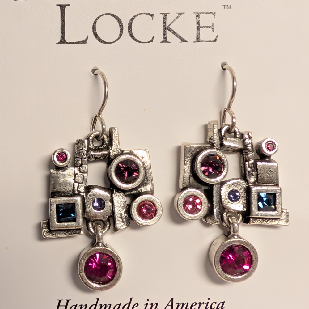 Locke Pink and Blue Mixed-Stone Geometric Drop Earrings
